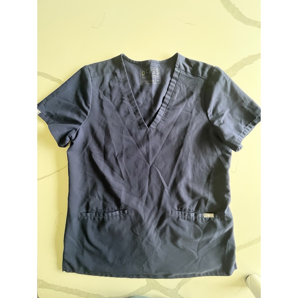 Figs Scrub Top Women's Medium Navy Blue Short Sleeve V-Neck Technical Collection